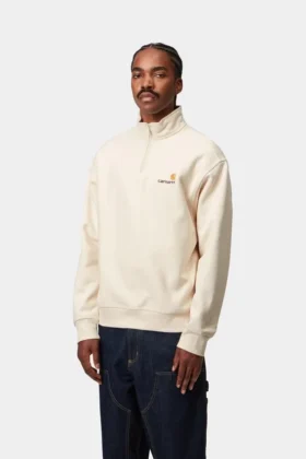 Felpa con mezza zip e scritta in stile American Script