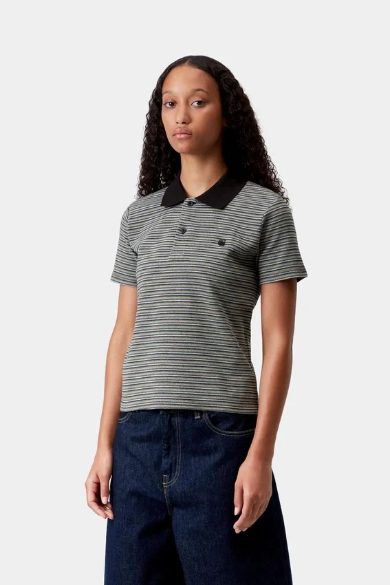 Polo a maniche corte Dion Stripe per donne in pantaloncini Polo a maniche corte Dion Stripe per donne in pantaloncini